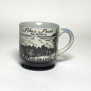 Vintage Pikes Peak Colorado Ceramic Coffee Mug Mountain Design Gray Black